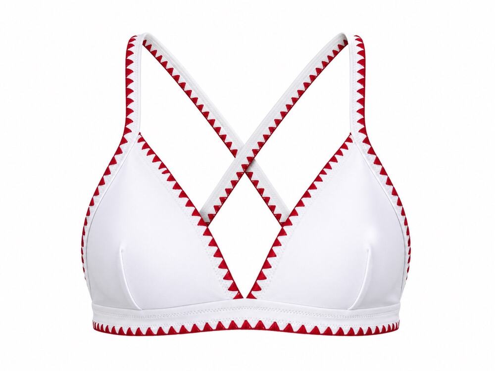 CUPSHE White Red Contrast Bikini Top Size M Cross Back Padded Swim Bralette